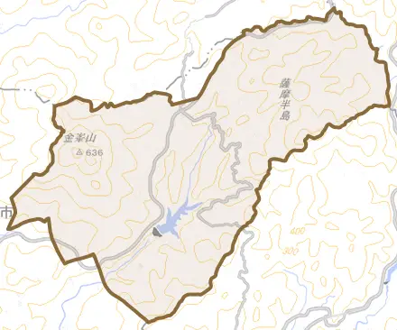 金峰町大坂とその周辺の地図。町の範囲を重ねている