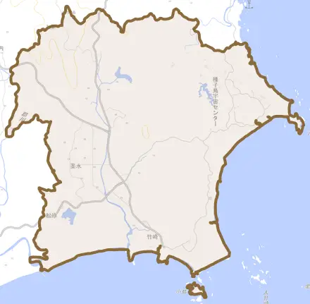 茎永とその周辺の地図。町の範囲を重ねている