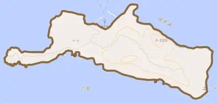 大字竹島とその周辺の地図。町の範囲を重ねている