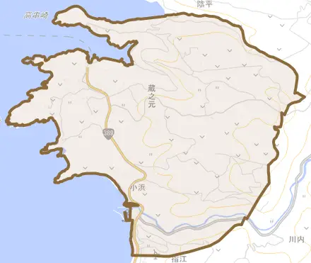 蔵之元とその周辺の地図。町の範囲を重ねている