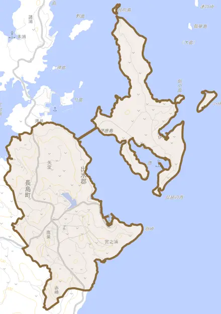 鷹巣とその周辺の地図。町の範囲を重ねている
