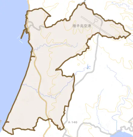 納官とその周辺の地図。町の範囲を重ねている