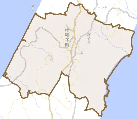 野間とその周辺の地図。町の範囲を重ねている