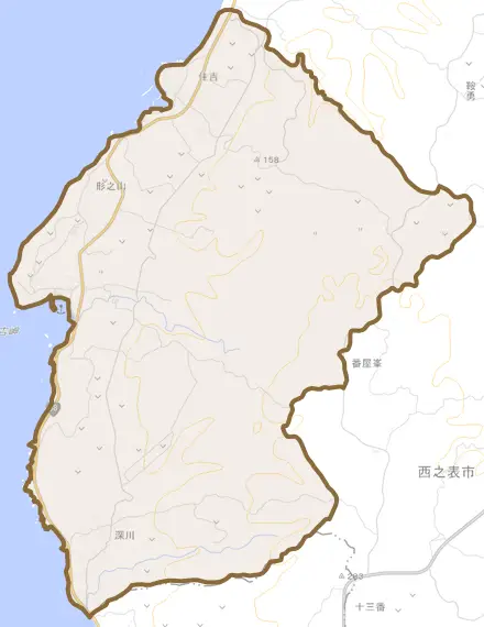 住吉とその周辺の地図。町の範囲を重ねている