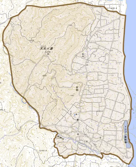 安納とその周辺の地図。町の範囲を重ねている