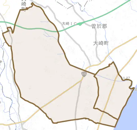 永吉とその周辺の地図。町の範囲を重ねている