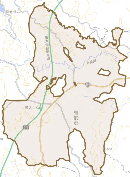 野方とその周辺の地図。町の範囲を重ねている
