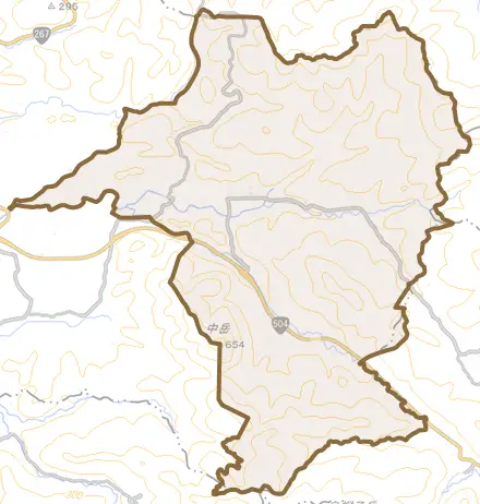 永野とその周辺の地図。町の範囲を重ねている