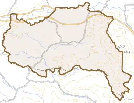 中津川とその周辺の地図。町の範囲を重ねている