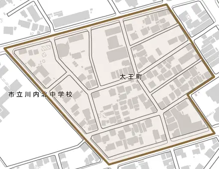 大王町とその周辺の地図。町の範囲を重ねている