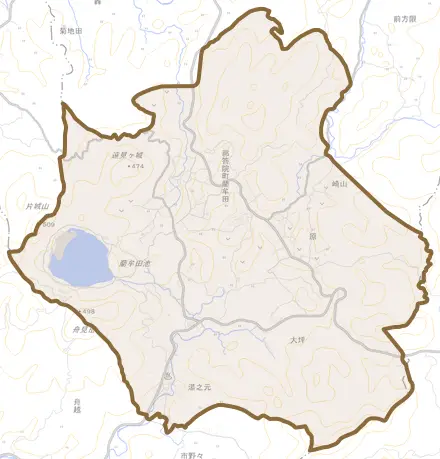 祁答院町藺牟田とその周辺の地図。町の範囲を重ねている