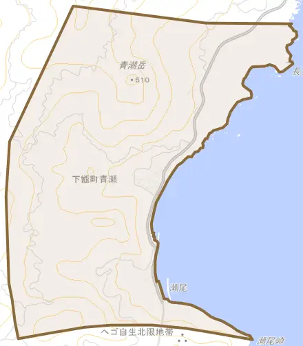 下甑町青瀬とその周辺の地図。町の範囲を重ねている