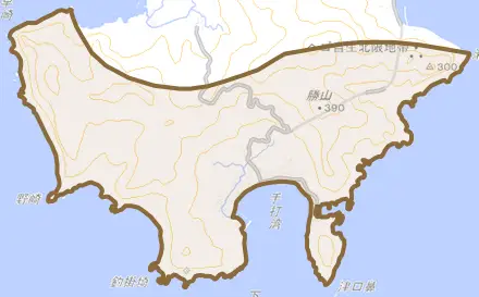 下甑町手打とその周辺の地図。町の範囲を重ねている