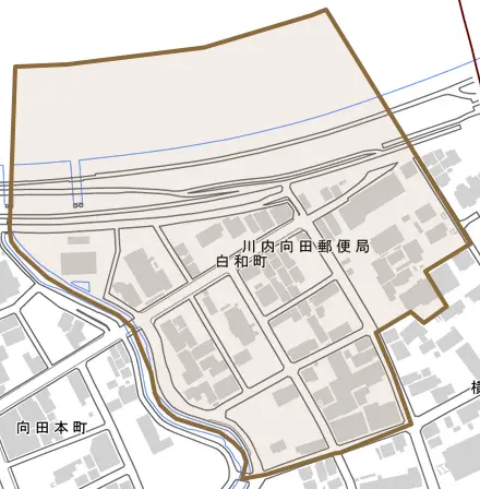 白和町とその周辺の地図。町の範囲を重ねている