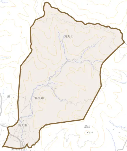 東郷町鳥丸とその周辺の地図。町の範囲を重ねている