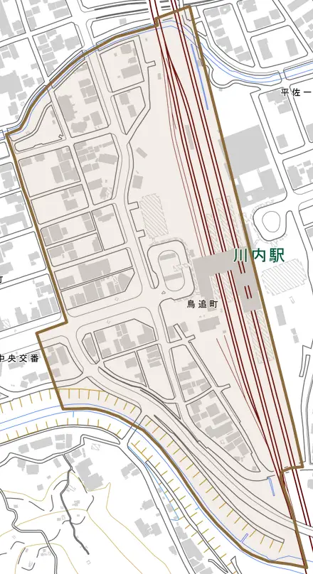 鳥追町とその周辺の地図。町の範囲を重ねている