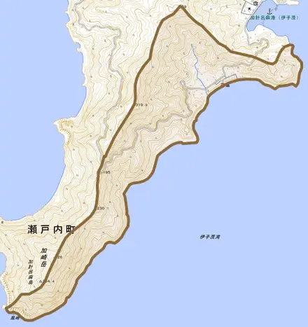 大字花富とその周辺の地図。町の範囲を重ねている