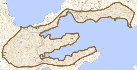 大字三浦とその周辺の地図。町の範囲を重ねている