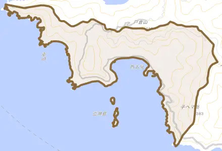 大字西古見とその周辺の地図。町の範囲を重ねている