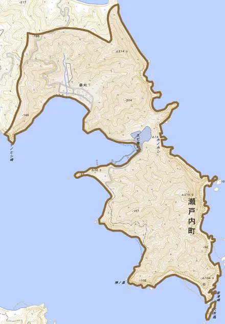 大字蘇刈とその周辺の地図。町の範囲を重ねている