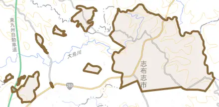 有明町山重とその周辺の地図。町の範囲を重ねている