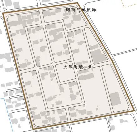 大隅町境木町とその周辺の地図。町の範囲を重ねている