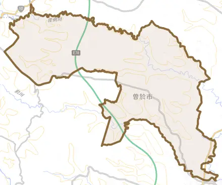 大隅町坂元とその周辺の地図。町の範囲を重ねている