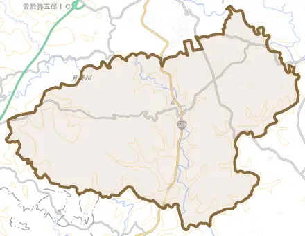 大隅町月野とその周辺の地図。町の範囲を重ねている