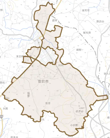 末吉町二之方とその周辺の地図。町の範囲を重ねている