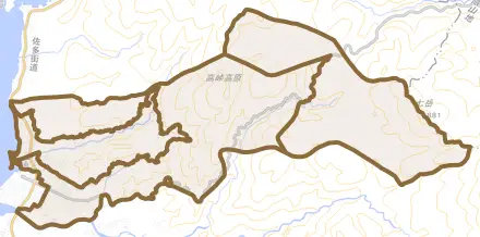 市木とその周辺の地図。町の範囲を重ねている