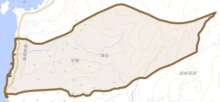 中俣とその周辺の地図。町の範囲を重ねている