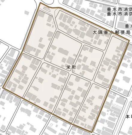 栄町とその周辺の地図。町の範囲を重ねている