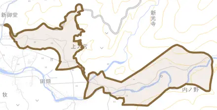 新御堂とその周辺の地図。町の範囲を重ねている