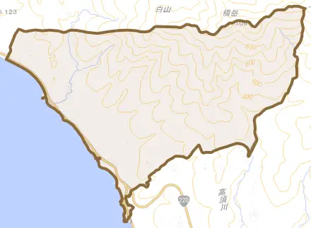 新城とその周辺の地図。町の範囲を重ねている