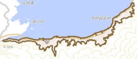 牛根麓とその周辺の地図。町の範囲を重ねている