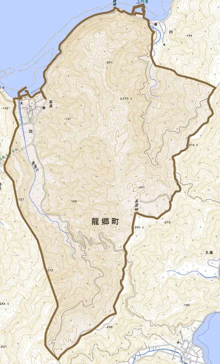 嘉渡とその周辺の地図。町の範囲を重ねている