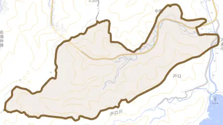 中勝とその周辺の地図。町の範囲を重ねている