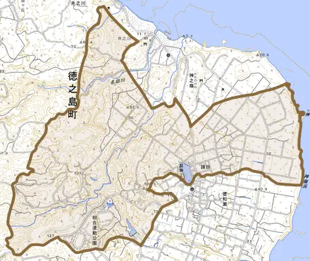 諸田とその周辺の地図。町の範囲を重ねている