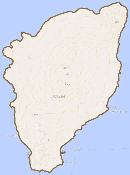 諏訪之瀬島とその周辺の地図。町の範囲を重ねている