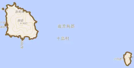 臥蛇島とその周辺の地図。町の範囲を重ねている