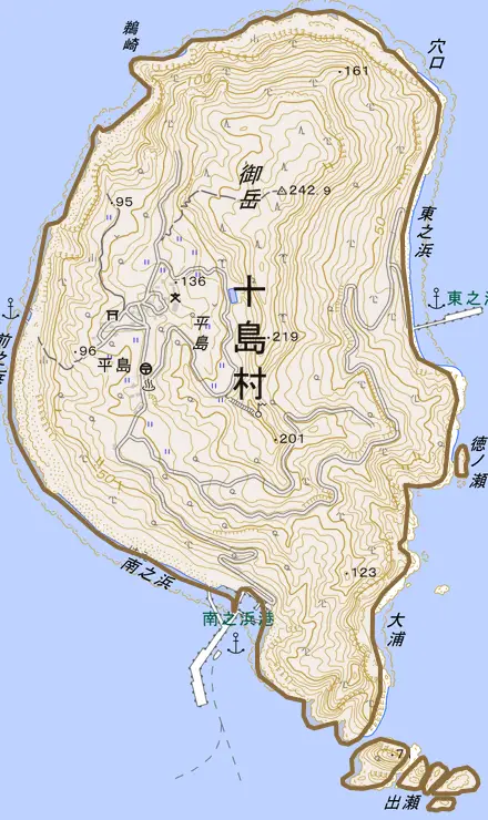 平島とその周辺の地図。町の範囲を重ねている
