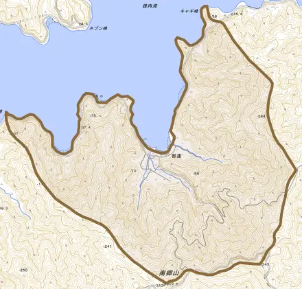 大字部連とその周辺の地図。町の範囲を重ねている