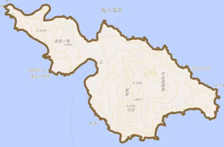 口永良部島とその周辺の地図。町の範囲を重ねている