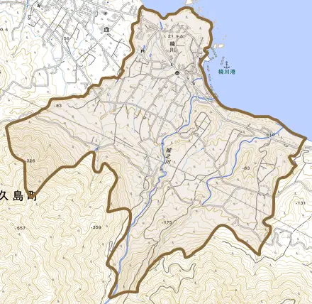楠川とその周辺の地図。町の範囲を重ねている