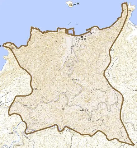 今里とその周辺の地図。町の範囲を重ねている