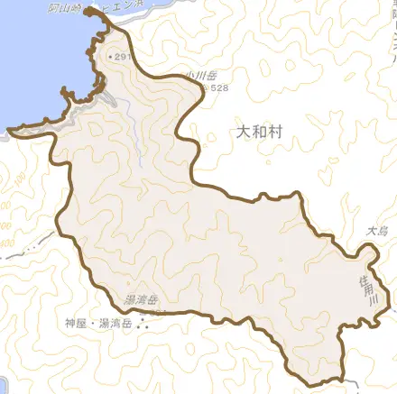 名音とその周辺の地図。町の範囲を重ねている