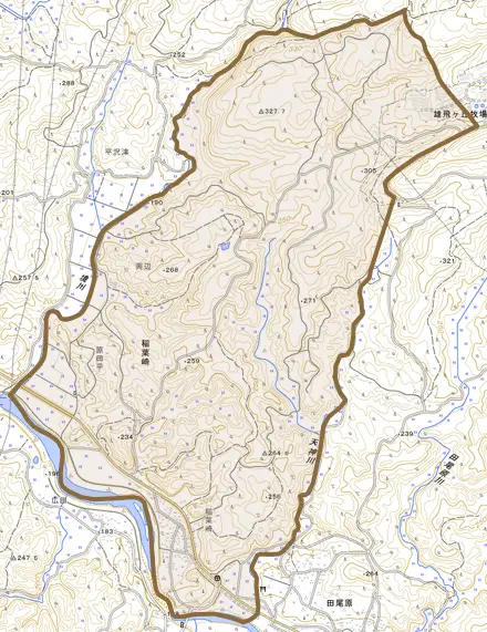 稲葉崎とその周辺の地図。町の範囲を重ねている
