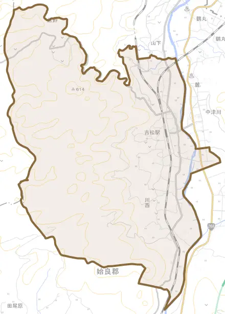 川西とその周辺の地図。町の範囲を重ねている
