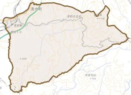 木場とその周辺の地図。町の範囲を重ねている