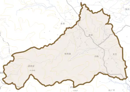 幸田とその周辺の地図。町の範囲を重ねている